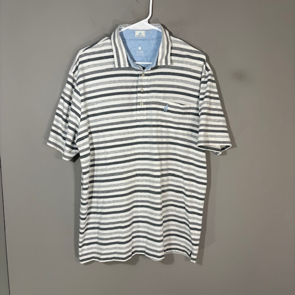 Johnnie-O Hangin' Out Polo Shirt Mens XL Gray Striped Jersey Stretch Casual Top